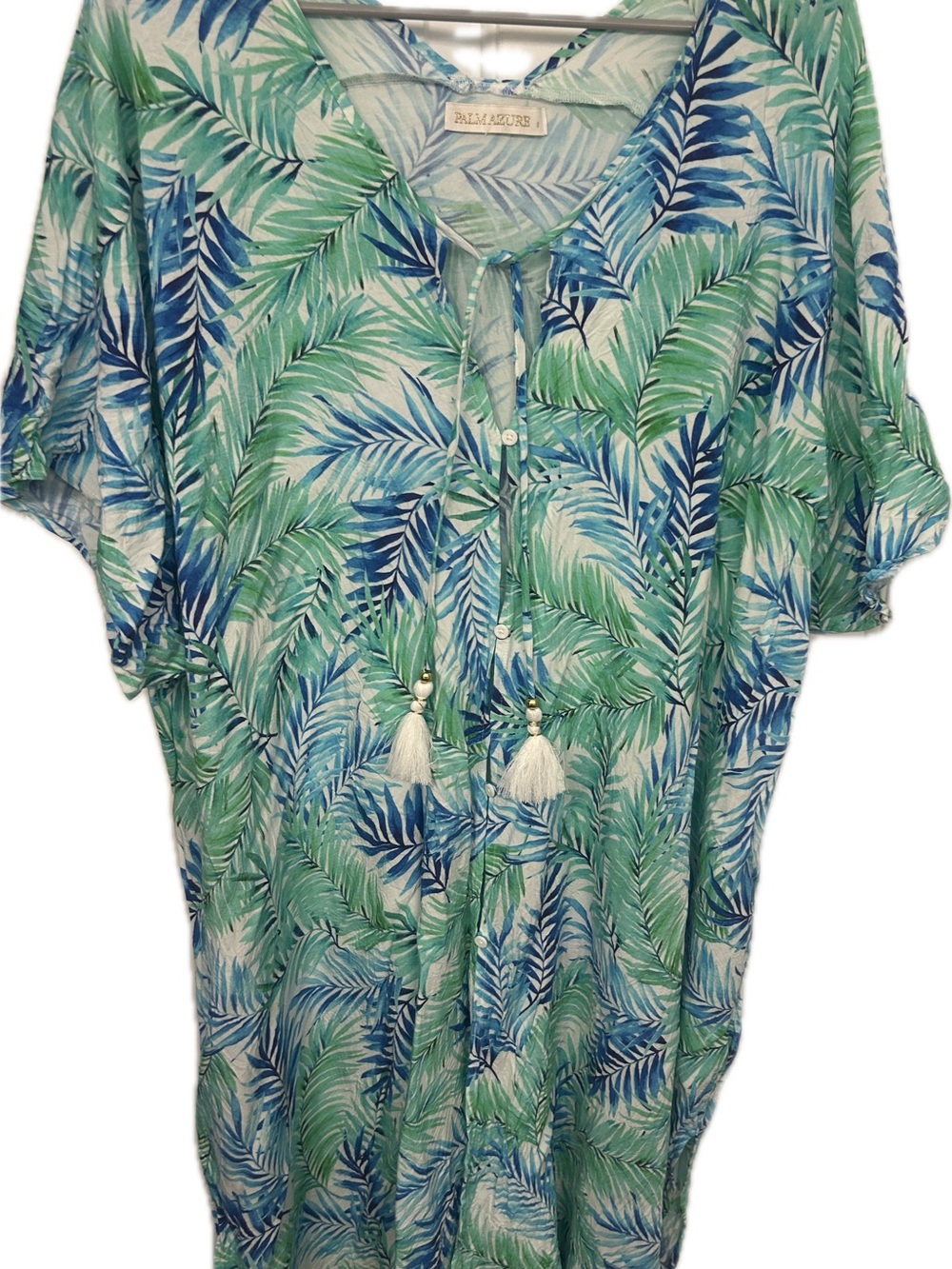 resort wear Palm Azure Tropical Leaf Button-Front maxi dress or swim cover up
